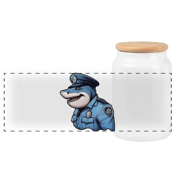 Requin policier - Boîte à biscuits avec couvercle en bois - blanc - Devant