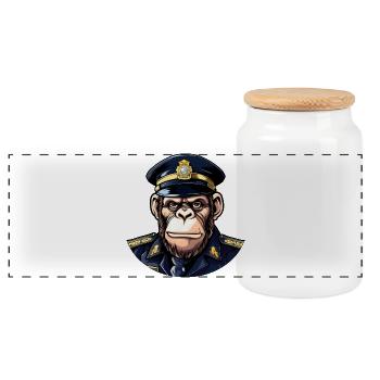 Policier chimpanzé - Boîte à biscuits avec couvercle en bois - blanc - Devant