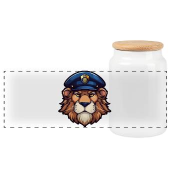 Policier Lion - Boîte à biscuits avec couvercle en bois - blanc - Devant