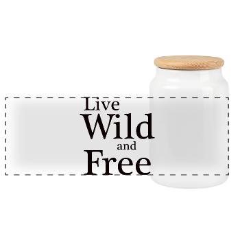 Live Wild and Free Typography - Panoramic Cookie Jar with Wooden Lid - white - Front