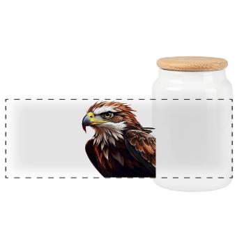 Powerful Eagle Head - Panoramic Cookie Jar with Wooden Lid - white - Front