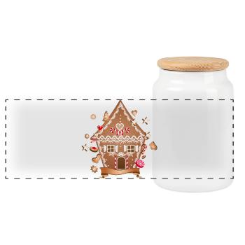 Cookie and gingerbread house for Christmas - Panoramic Cookie Jar with Wooden Lid - white - Front