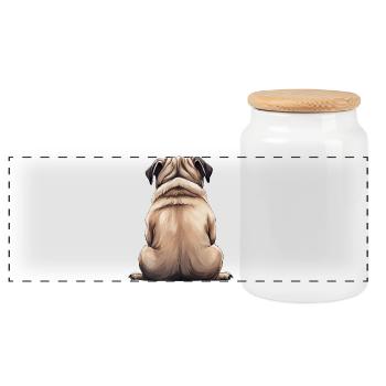 Mops - Panorama Keksdose mit Holzdeckel - Weiß - Vorne