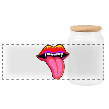Mouth with vampire teeth - Panoramic Cookie Jar with Wooden Lid - white - Front