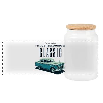 Classic Car Age Nostalgia Design - Panoramic Cookie Jar with Wooden Lid - white - Front