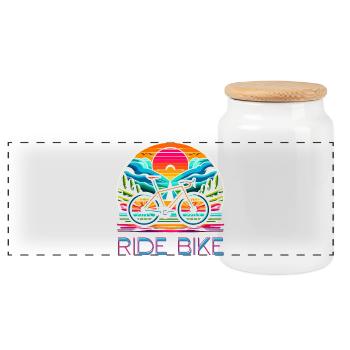 Ride Bike - for cycling fans. - Panoramic Cookie Jar with Wooden Lid - white - Front