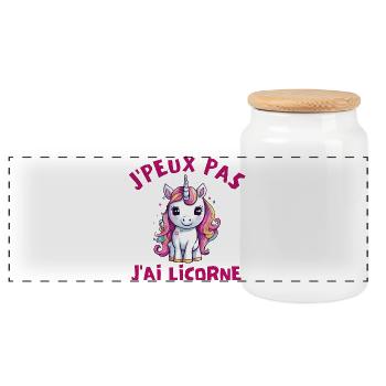 j'peux pas j'ai licorne, licorne animal, mythique - Boîte à biscuits avec couvercle en bois - blanc - Devant