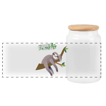 Sloth i'm not lazy - Panoramic Cookie Jar with Wooden Lid - white - Front