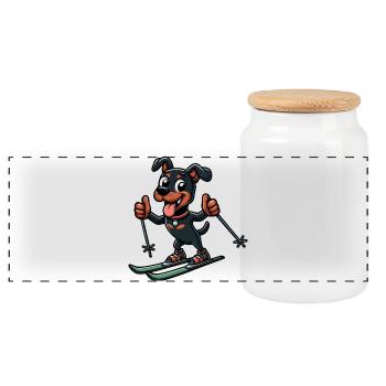 Dog American Staffordshire Terrier Ski Skier - Panoramic Cookie Jar with Wooden Lid - white - Front