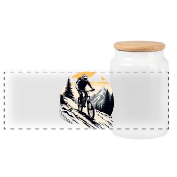 mountain biker, bicycle, mountains, outdoor, sport - Panoramic Cookie Jar with Wooden Lid - white - Front