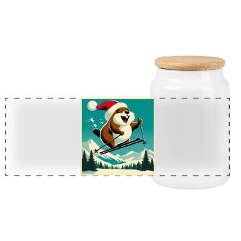 Marmotte Ski Affiche Vintage - Boîte à biscuits avec couvercle en bois - blanc - Devant
