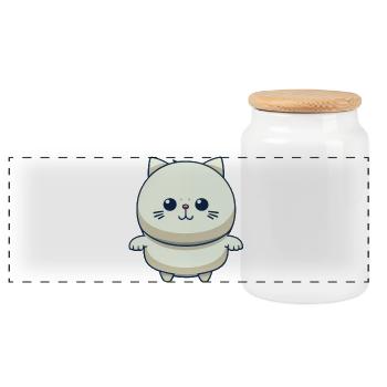 Cute Cat - Panoramic Cookie Jar with Wooden Lid - white - Front
