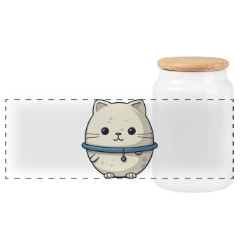 Space Cat Illustration - Panoramic Cookie Jar with Wooden Lid - white - Front