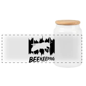 Beekeeping - Panoramic Cookie Jar with Wooden Lid - white - Front