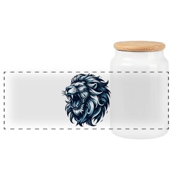 Lion rugit cadeau bleu - Boîte à biscuits avec couvercle en bois - blanc - Devant