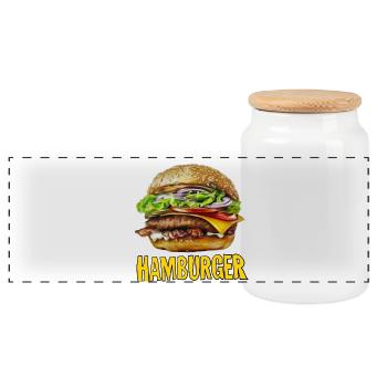 Hamburger Retro Cartoon Design - Panorama Keksdose mit Holzdeckel - Weiß - Vorne