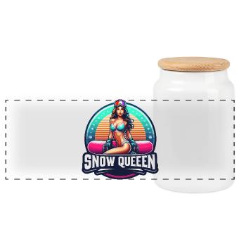 Snow Queen Snowboarding Illustration - Panoramic Cookie Jar with Wooden Lid - white - Front