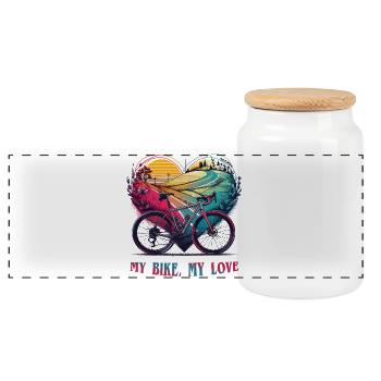 Bike Love Heartscape - Panorama Keksdose mit Holzdeckel - Weiß - Vorne