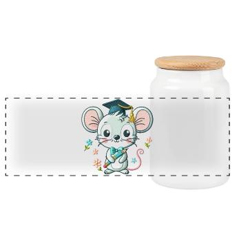 Graduation Mouse Illustration - Panoramic Cookie Jar with Wooden Lid - white - Front
