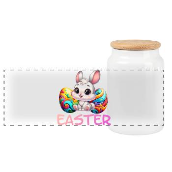 Osterhase mit Ostereiern - Panorama Keksdose mit Holzdeckel - Weiß - Vorne