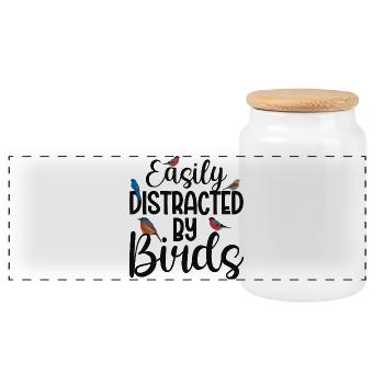 Easily Distracted by Birds - Panoramic Cookie Jar with Wooden Lid - white - Front