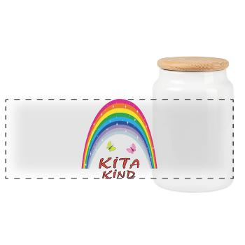Papillons arc-en-ciel de maternelle - Boîte à biscuits avec couvercle en bois - blanc - Devant