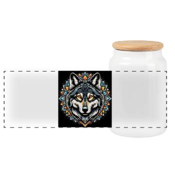 Wolf - Panorama Keksdose mit Holzdeckel - Weiß - Vorne