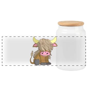 Long-haired cow - Panoramic Cookie Jar with Wooden Lid - white - Front