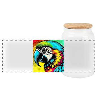 Papagei Pop Art - Panorama Keksdose mit Holzdeckel - Weiß - Vorne
