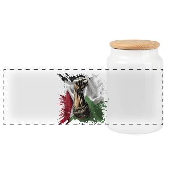 free palestine fist flag gaza - Panoramic Cookie Jar with Wooden Lid - white - Front