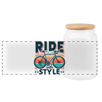 Roulez avec style : design de vélo - Boîte à biscuits avec couvercle en bois - blanc - Devant