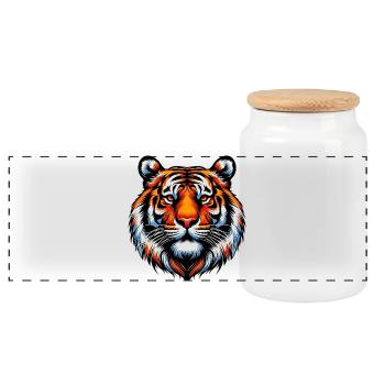 Tiger - Panoramic Cookie Jar with Wooden Lid - white - Front