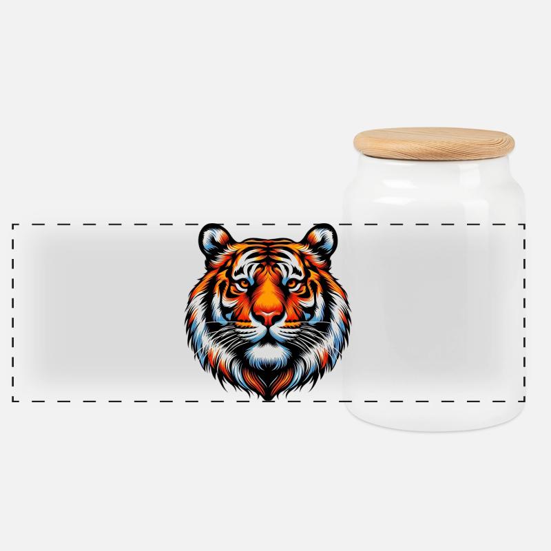 Tiger - Panorama Keksdose mit Holzdeckel - Weiß