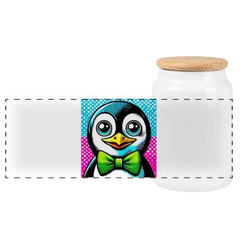 Penguin with bow tie Pop Art - Panoramic Cookie Jar with Wooden Lid - white - Front