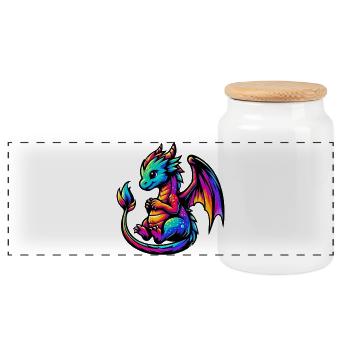 Dragon - Panoramic Cookie Jar with Wooden Lid - white - Front