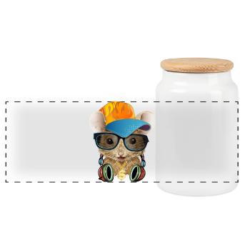 souris cool avec casquette de baseball, lunettes de soleil et écouteurs - Boîte à biscuits avec couvercle en bois - blanc - Devant