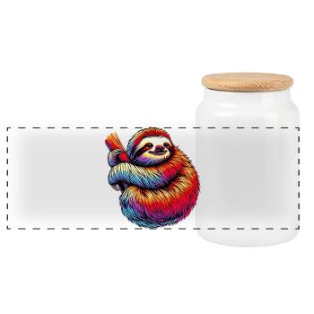 Sloth - Panoramic Cookie Jar with Wooden Lid - white - Front
