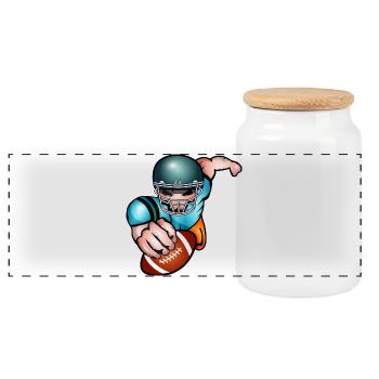 Joueur de football avec casque de football et ballon de match - Boîte à biscuits avec couvercle en bois - blanc - Devant