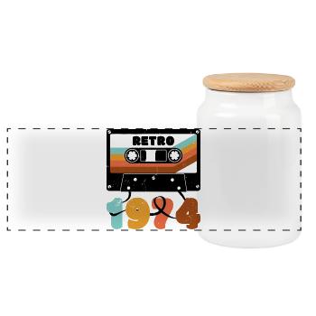 1974 Cassette de musique rétro - Boîte à biscuits avec couvercle en bois - blanc - Devant