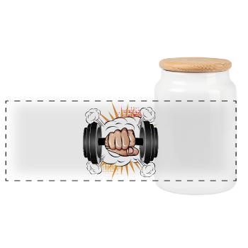 Haltère à la main - Style comique pour les bodybuilders - Boîte à biscuits avec couvercle en bois - blanc - Devant
