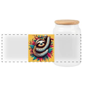 Sloth - Panoramic Cookie Jar with Wooden Lid - white - Front