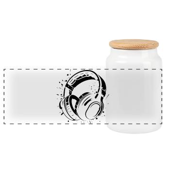 Headphones - Panoramic Cookie Jar with Wooden Lid - white - Front