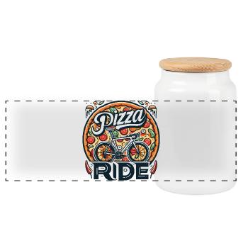 Conception de balade à vélo pizza - Boîte à biscuits avec couvercle en bois - blanc - Devant