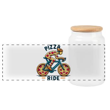 Pizza Lover Bicycle Design - Panoramic Cookie Jar with Wooden Lid - white - Front