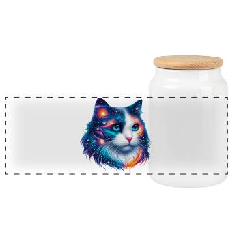 Cat - Panoramic Cookie Jar with Wooden Lid - white - Front