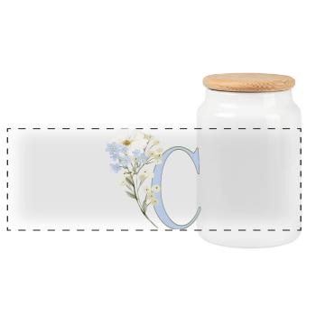 Buchstabe C mit floralem Motiv - Panorama Keksdose mit Holzdeckel - Weiß - Vorne
