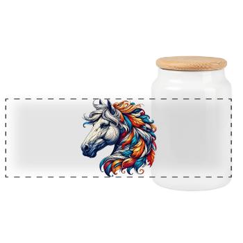 Horse - Panoramic Cookie Jar with Wooden Lid - white - Front