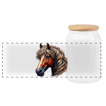 Horse - Panoramic Cookie Jar with Wooden Lid - white - Front