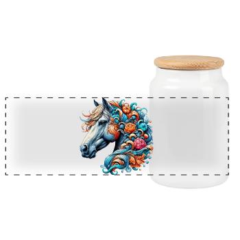 Horse - Panoramic Cookie Jar with Wooden Lid - white - Front