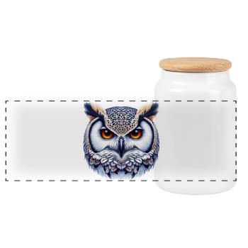 Owl - Panoramic Cookie Jar with Wooden Lid - white - Front